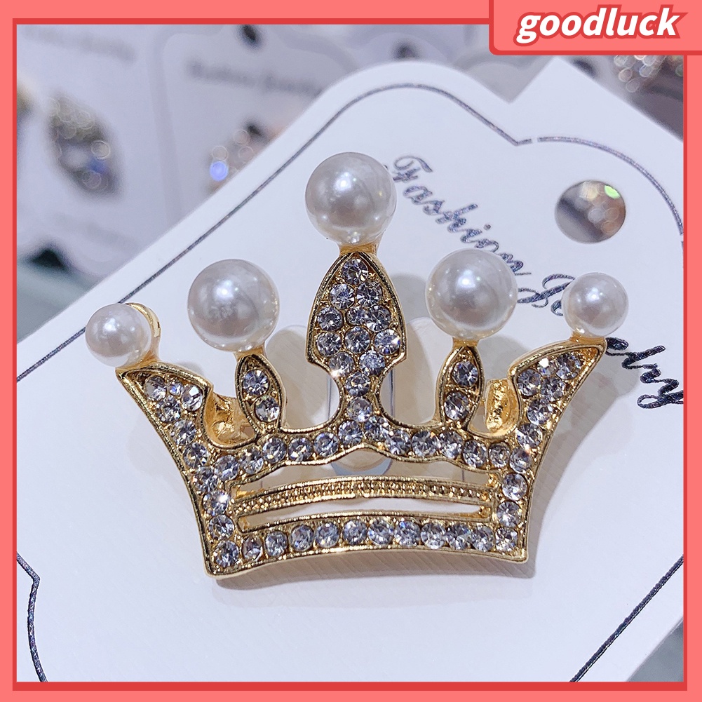 Trâm Cài Áo Hình Vương Miện Đính Đá Và Ngọc Trai Thời Trang