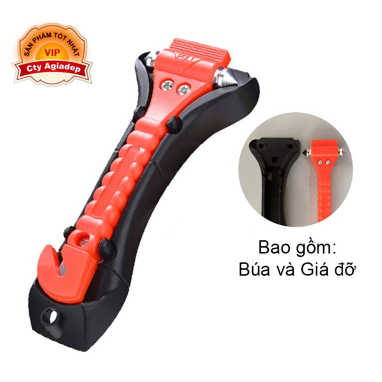 Búa phá kính cứu hộ thoát hiểm oto xe hơi màu đỏ có giá đỡ