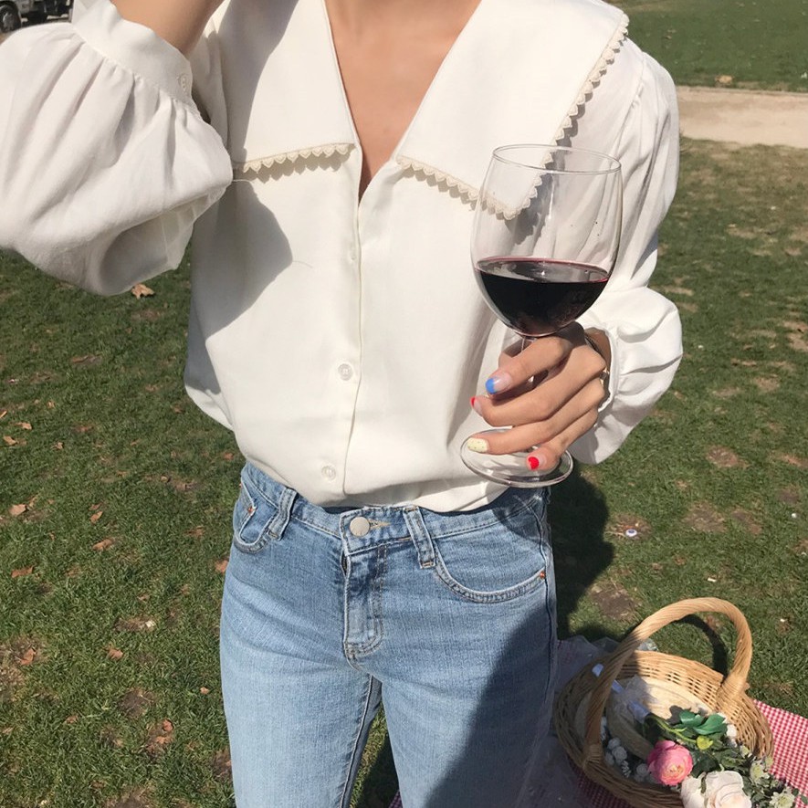 Áo Sơ Mi Dài Tay Phối Ren Xinh Xắn Dành Cho Nữ 29936