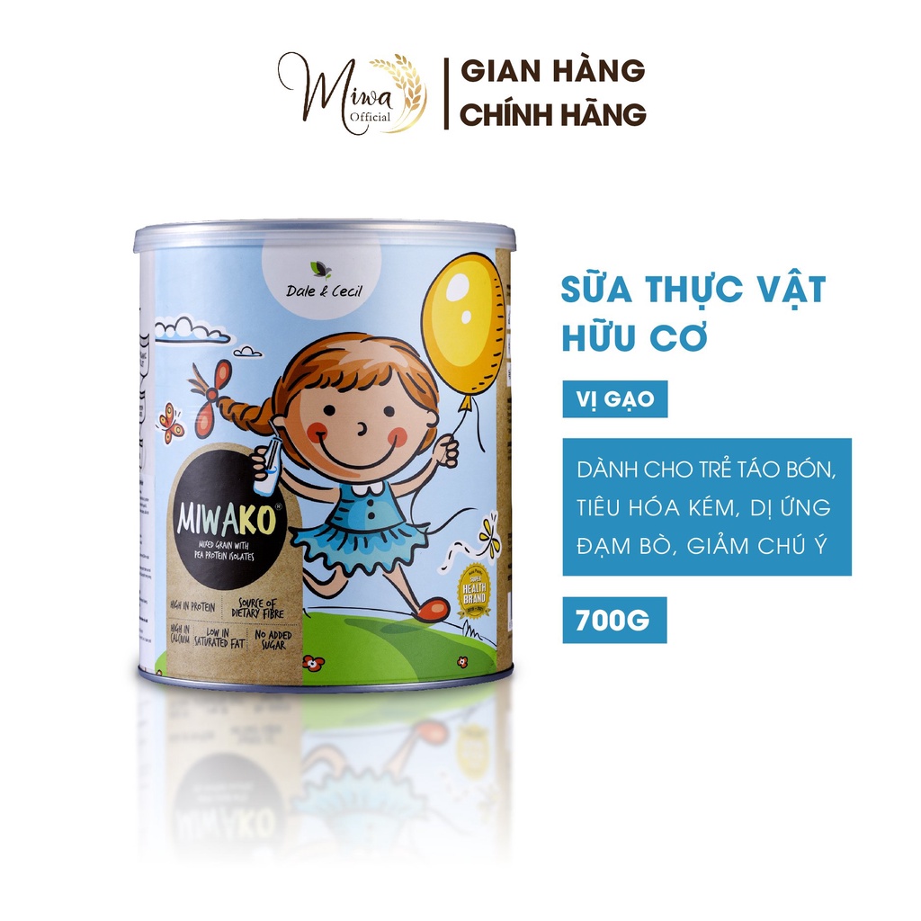 Sữa Hữu Cơ Miwako Hộp 700g Vị Gạo Nhập Khẩu Malaysia, Sữa Hạt Cho Bé Táo Bón, Biếng Ăn, Dị Ứng Đạm B