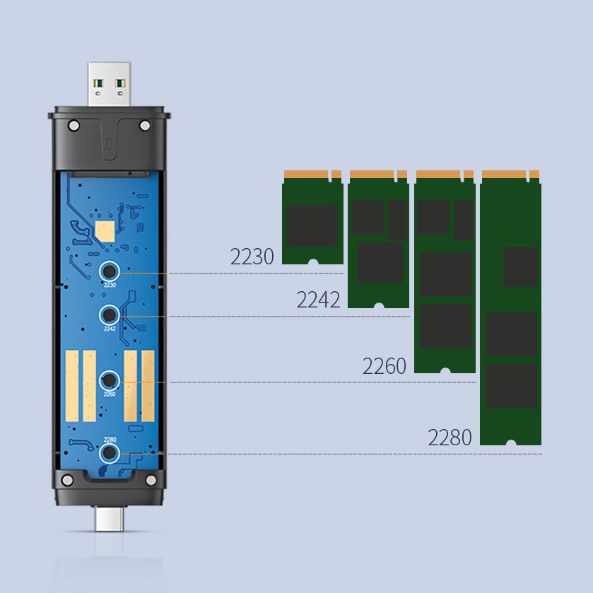 Hộp ổ cứng M.2 (B-Key) NGFF ra type c 3.1 gen 2 và usb 3.0 - UGREEN CM298 70533