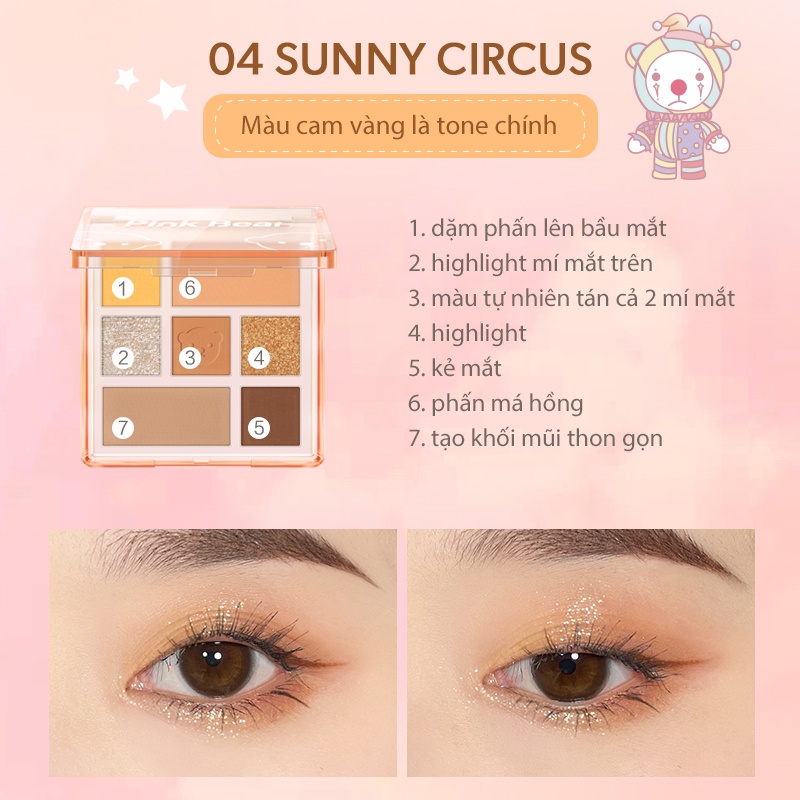 Bảng Phấn Mắt Pink Bear Little World 10g 7 Màu Lì Và Nhũ Làm Phấn Bắt Sáng | BigBuy360 - bigbuy360.vn