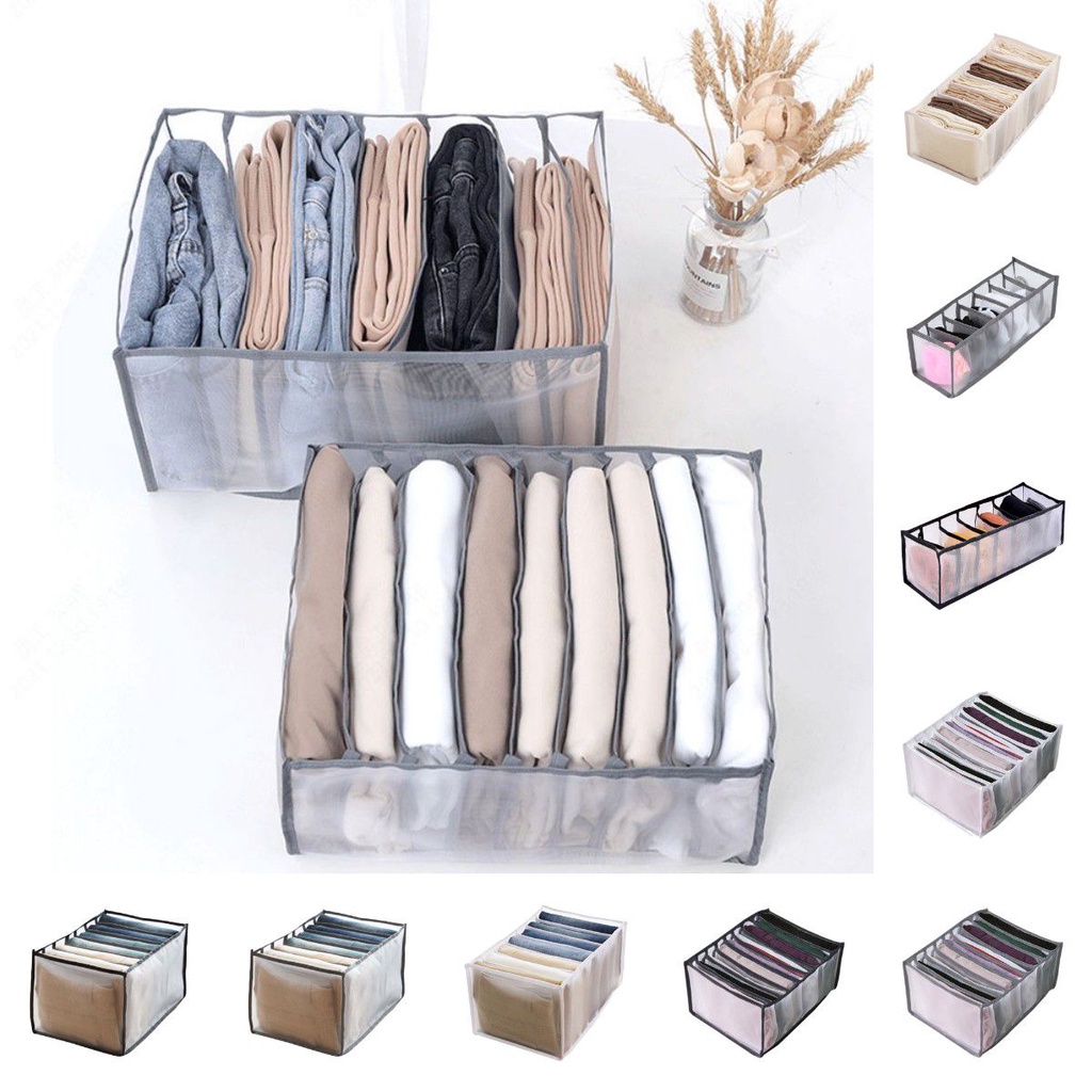 6/7 Grids Clothes Jeans Pants Storage Bag Drawer Mesh Divider Organizer Boxes