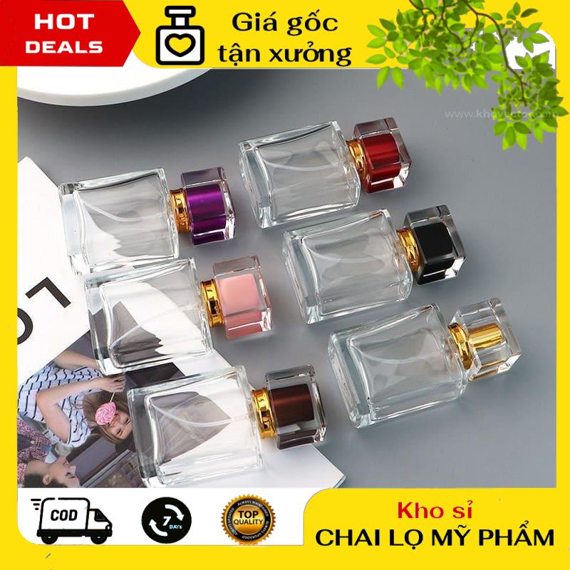 Lọ Chiết Nước Hoa ❤ KHO SỈ ❤ Lọ chiết nước hoa 50ml hình chữ nhật Nắp Đen Viền Vàng đựng dầu thơm , phụ kiện du lịch