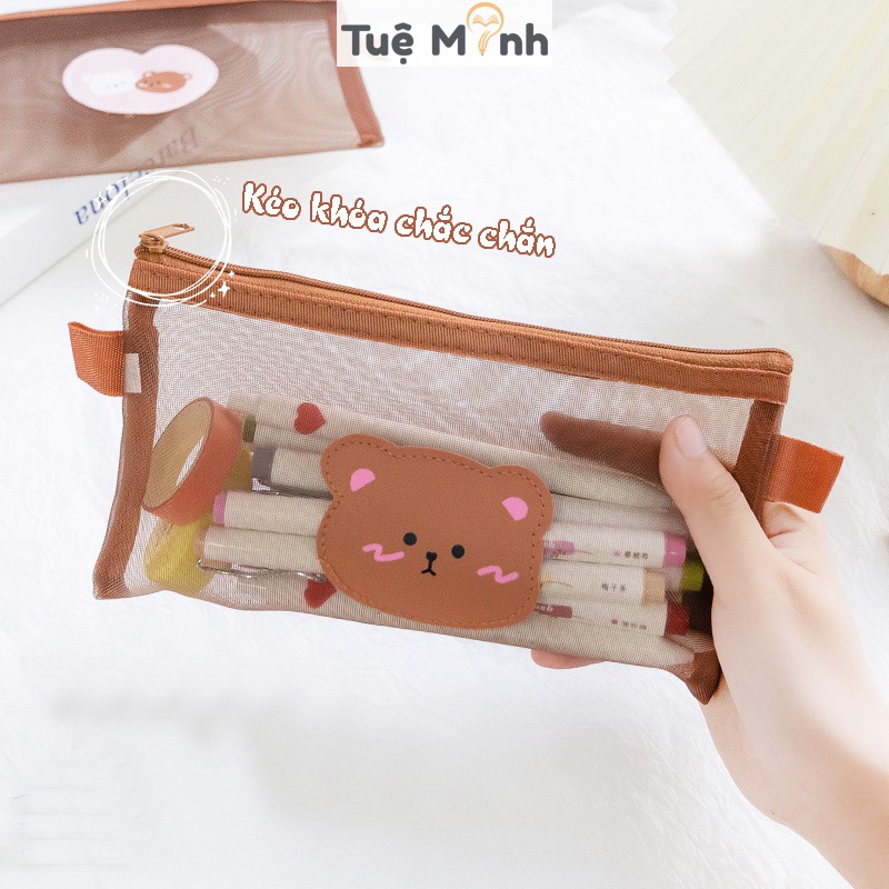 Túi bút hình gấu dễ thương vải lưới K36 - bóp viết hộp đựng bút cute