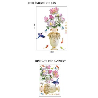 Decal Dán Tường Bình Hoa Sen - Bình Hoa Đào - Bình Hoa Mẫu Đơn