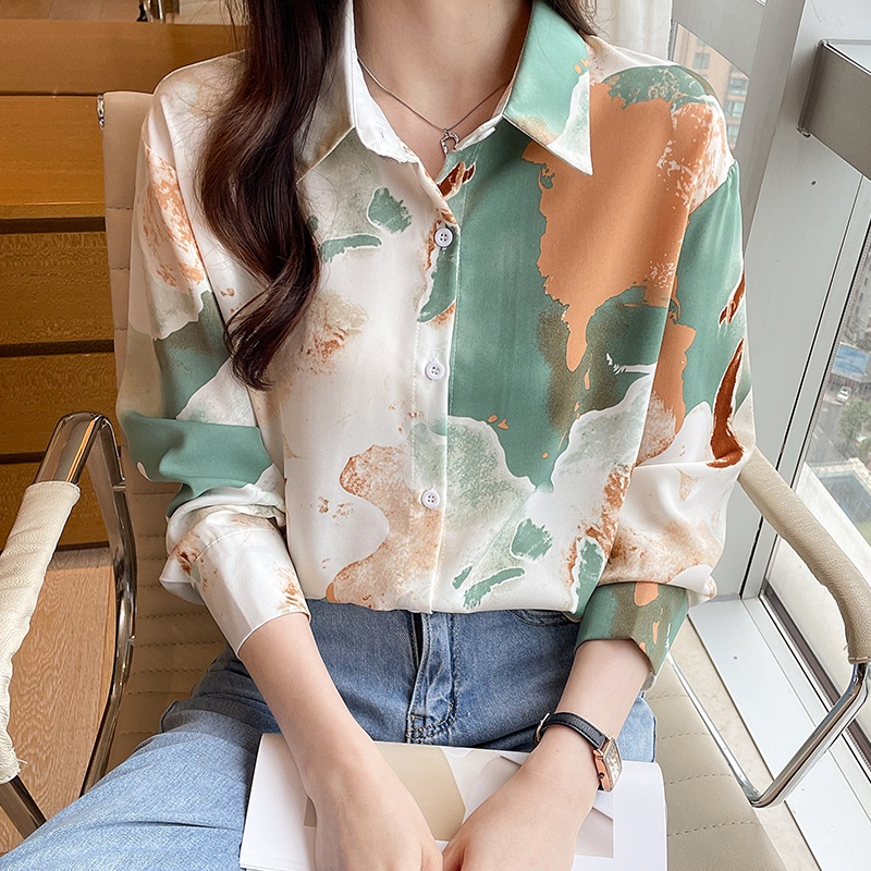 Áo Sơ Mi chiffon Tay Dài In Họa Tiết Phong Cách retro Thời Trang Mùa Thu Mới Cho Nữ