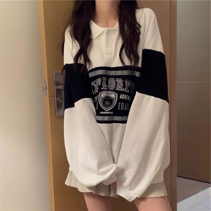 Áo Thun Polo Phối 3 Màu Tay Dài Form Rộng Nam Nữ Ulzzang Hàn Quốc(Ảnh Thật/Có Sẵn)