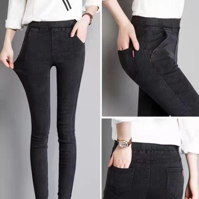 Có bigsize)Quần Legging giả Jean cạp cao ôm dày giãn tốt hai loại lót lông không lót lông