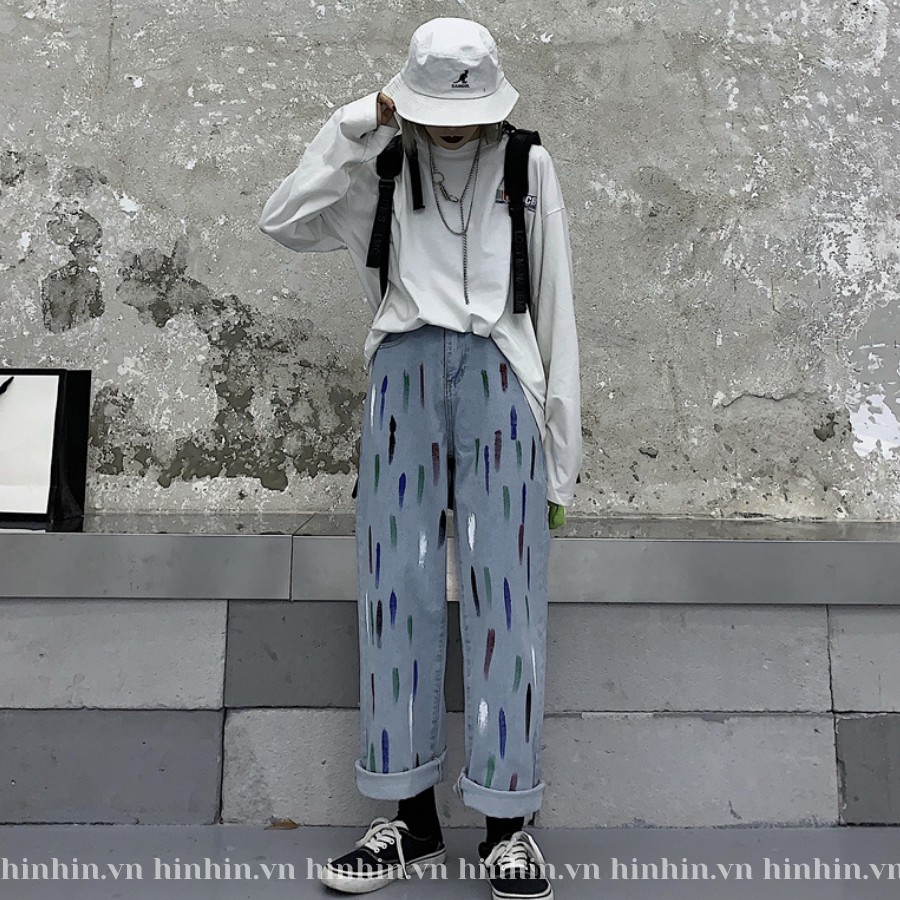Quần denim ống rộng vệt màu HQD38 - Hỉn Hỉn Store
