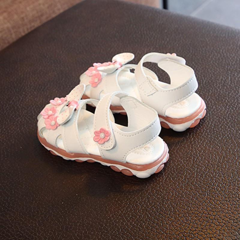 Giày sandal phối nơ hoa có đèn LED xinh xắn dành cho bé gái