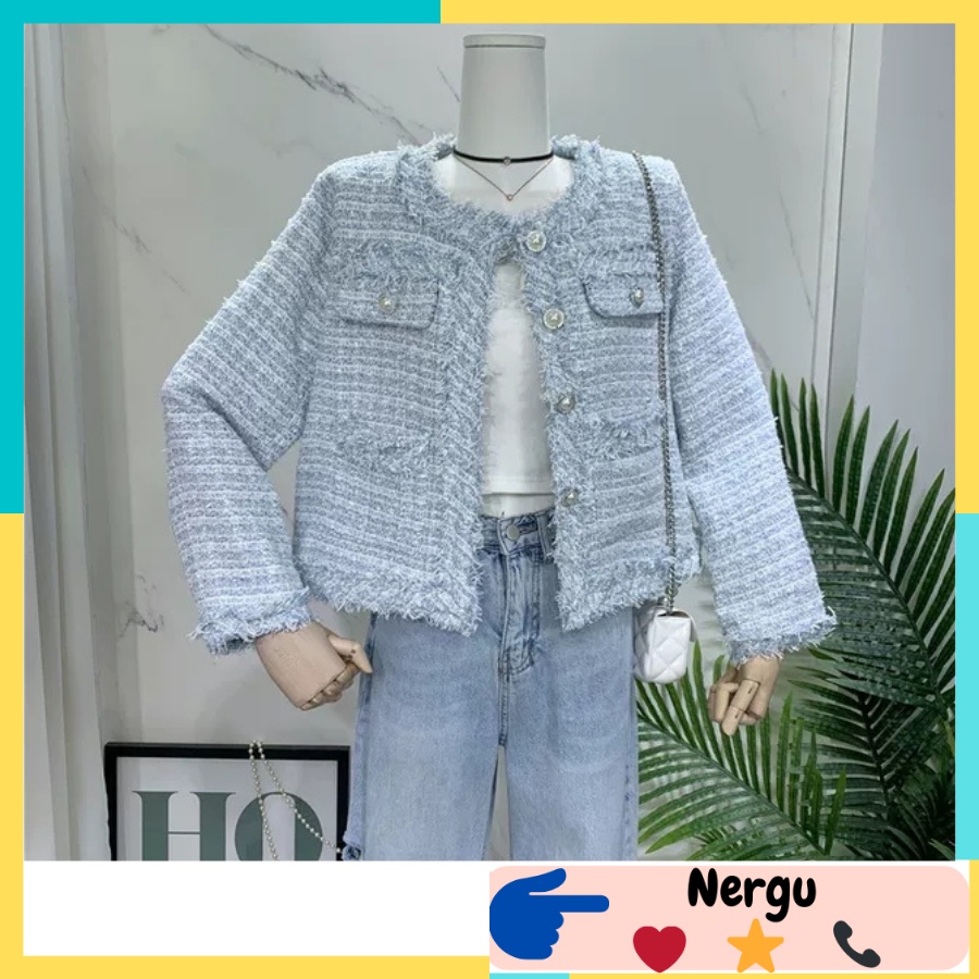 Áo Khoác Dạ Nữ Tweed Dễ Thương, Áo Khoác Nữ Dáng Ngắn 2 Lớp Hàn Quốc