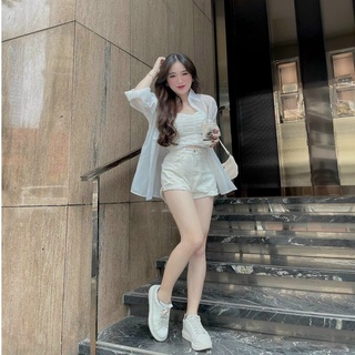 Áo Sơ Mi Tay Ngắn In Logo Vải Kate Nhật Dáng Vừa Cho Nữ Dưới 55KG Thanh Lịch