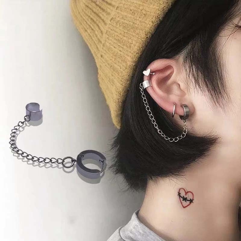 1 Khuyên Kẹp Tai Dây Xích Bằng Thép Titan Không Xỏ Lỗ Phong Cách Punk Cá Tính