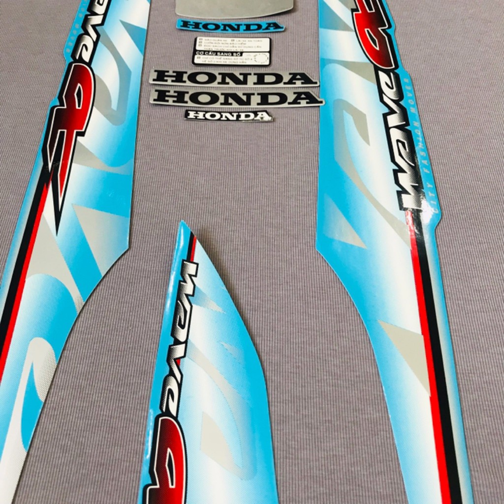 Nguyên bộ tem rời 3 lớp zin thái dán xe máy Honda Wave alpha 2011 2012 màu xanh dương