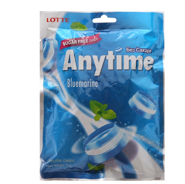 Kẹo Lotte Anytime không đường vị chanh/ bạc hà 74g
