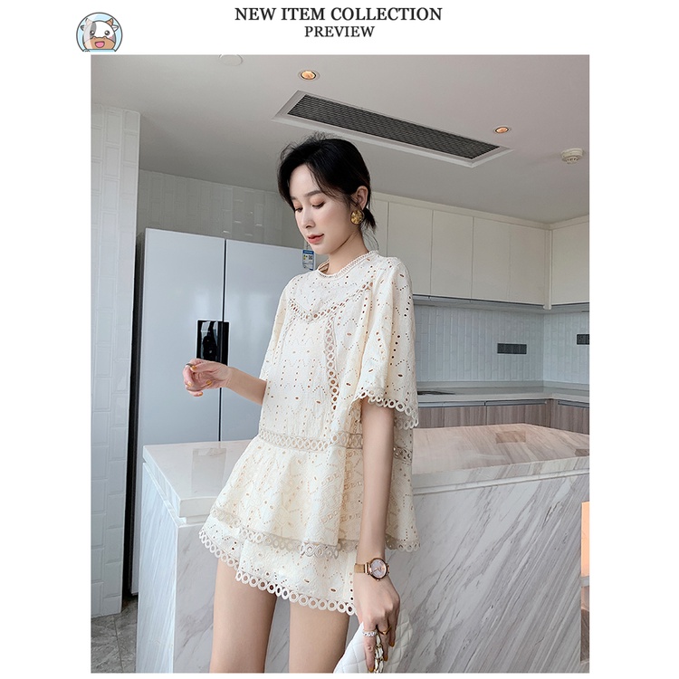 Set Áo Kiểu Tay Ngắn + Chân Váy Phong Cách Phương Tây Dành Cho Nữ