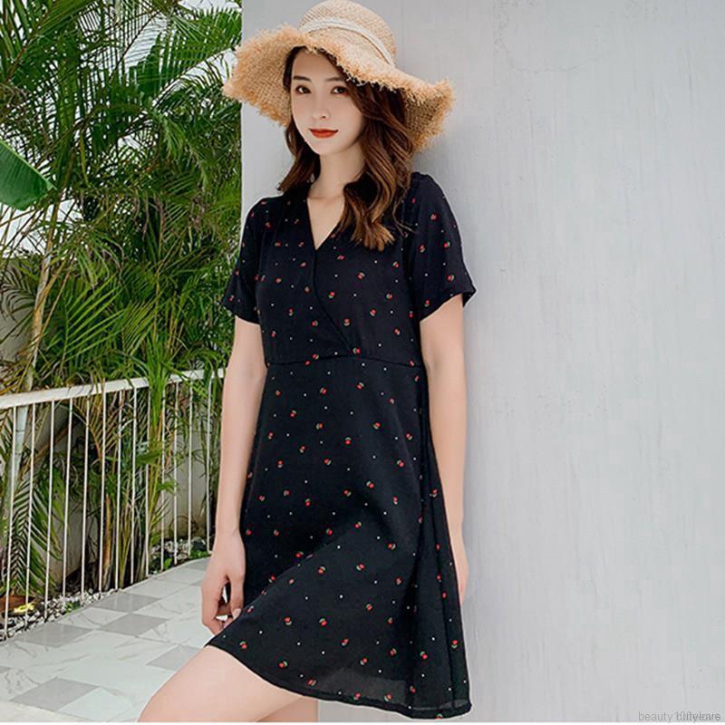 Đầm Nữ Ngắn Tay Cổ Chữ V In Hoa Thời Trang | BigBuy360 - bigbuy360.vn