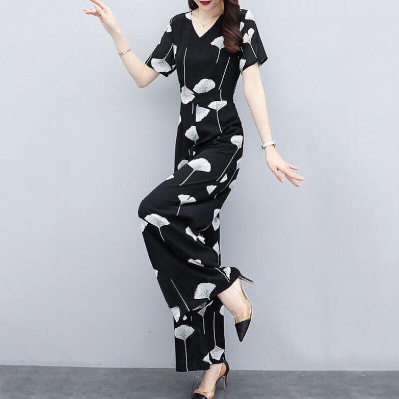 Bộ Áo Liền Quần Chiffon Lưng Cao Ống Rộng Thời Trang Cho Nữ 2021