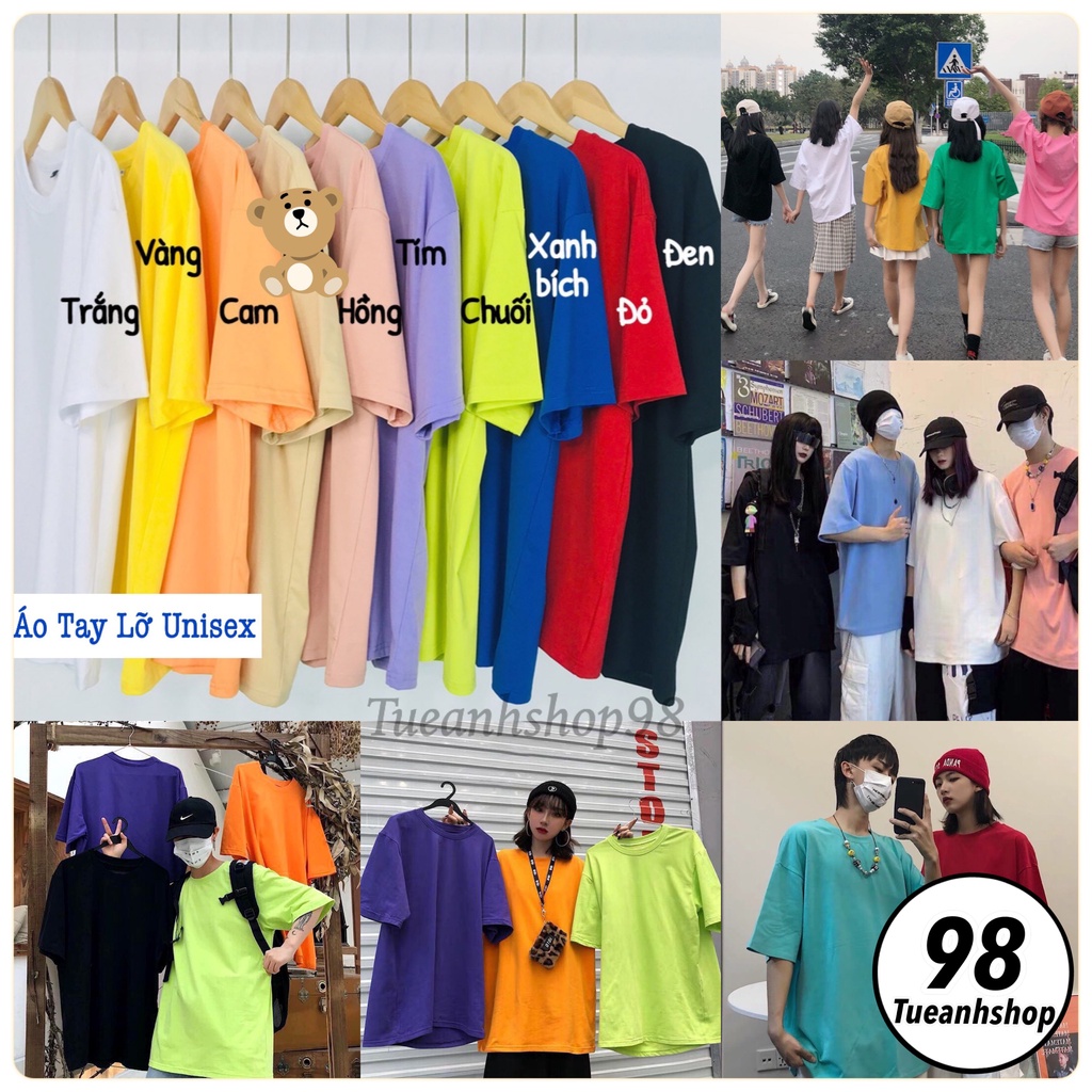 Áo Thun Trơn Tay Lỡ 16 MÀU Chất Vải Cotton mềm mịn - Áo Thun Nam Nữ From Rộng Unisex Phong Cách Hàn Quốc Freesize 38-68k