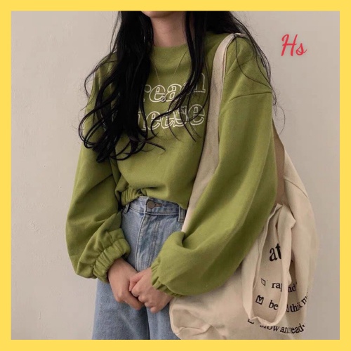 Áo croptop dài tay in chữ Grean - Áo nỉ croptop nữ phong cách Hàn Quốc - MIUMIU CLOTHINGS