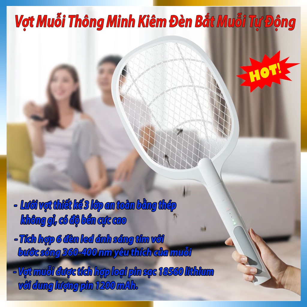 ⚡️Bảo Hành 3 Năm⚡️ Vợt Muỗi Thông Minh Kiêm Đèn Bắt Muỗi 2 Trong 1, Vợt Bắt Muỗi Đa Năng, Dùng Pin Lithium