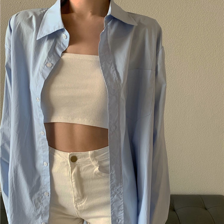 COZOK Áo Sơ Mi Tay Dài Dáng Rộng Phong Cách Hàn Quốc Thời Trang Trẻ Trung