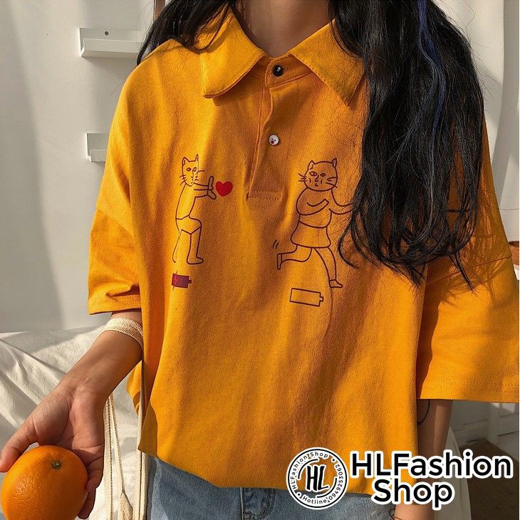 Áo thun tay lỡ unisex T-shirt cổ trụ hình 2 em mèo bắn tim siêu xinh siêu lạ | BigBuy360 - bigbuy360.vn
