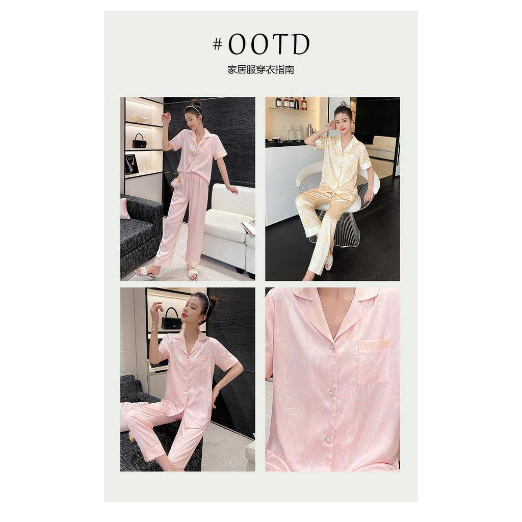 Bộ Đồ Ngủ Tay Ngắn Bằng Lụa Mát In Họa Tiết Thời Trang Xuân Hè Mới 2023