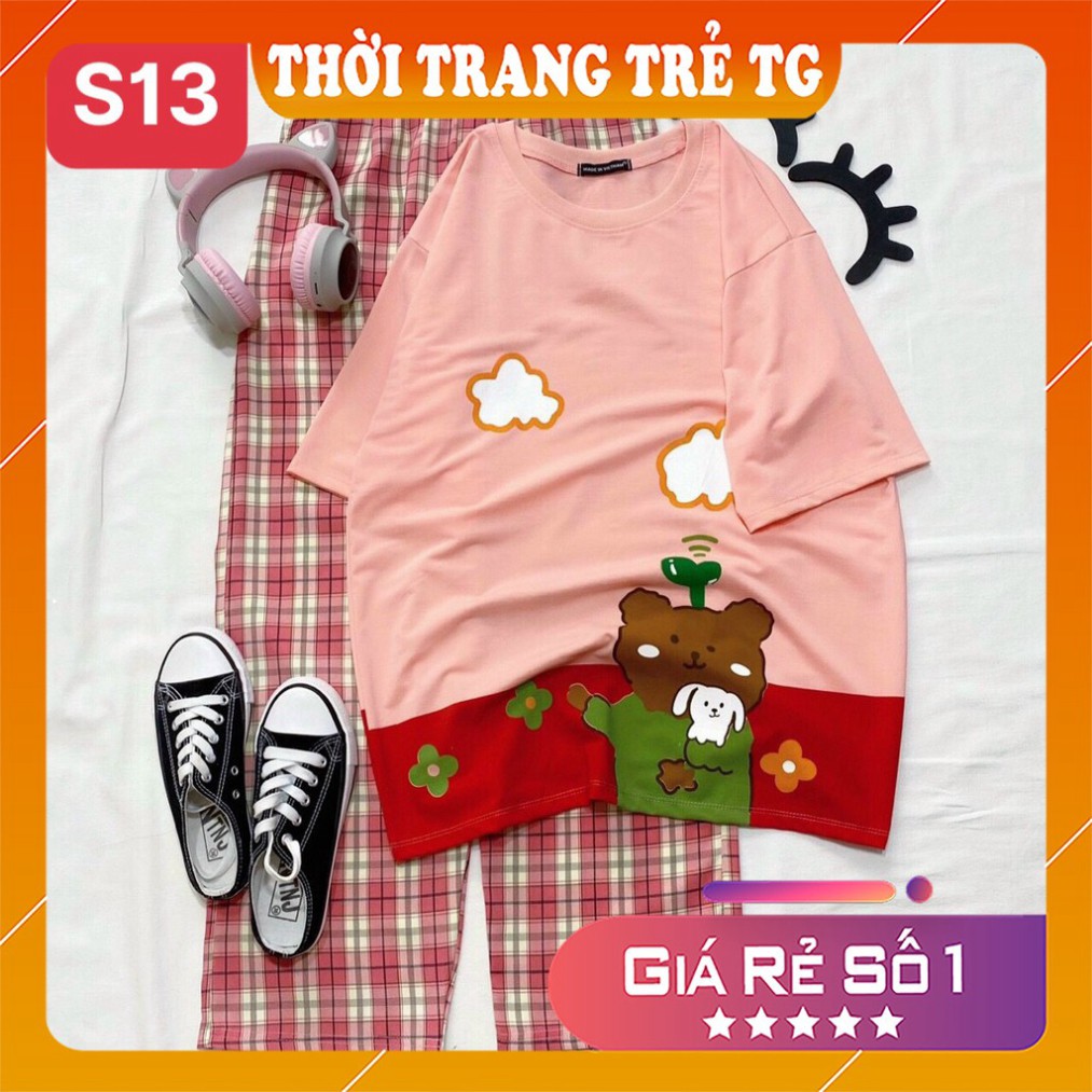 Đồ bộ nữ 𝑭𝒓𝒆𝒆𝒔𝒉𝒊𝒑 Set Đồ Bộ Quần Sọc Caro Ống Rộng S13 Hình Gấu Thỏ Freesize Form Rộng Cực Thoáng Mát