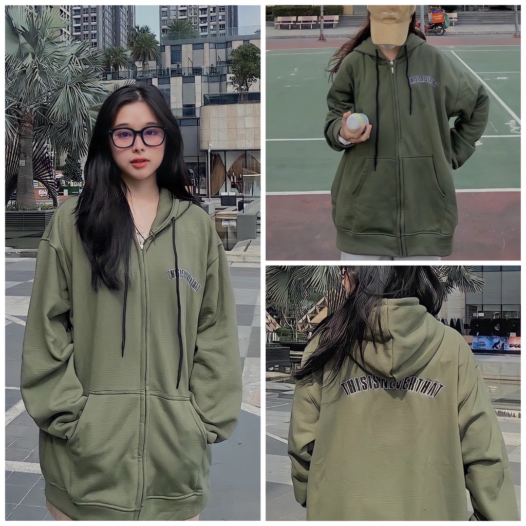 Áo khoác hoodie zip màu Màu Rêu oversize có nón nam nữ, vải nỉ bông tay ráp lăng unisex.happy store8668