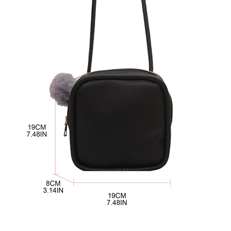 Túi Đeo Chéo Mini Bằng Da PU Dập Nổi Họa Tiết Gắn Quả Bông Trang Trí Dành Cho Nữ