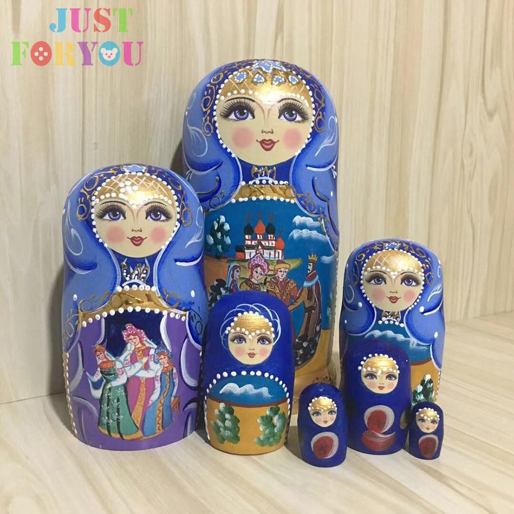 Bộ 7 Búp Bê Nga Matryoshka Bằng Gỗ Vẽ Tay Dùng Trang Trí