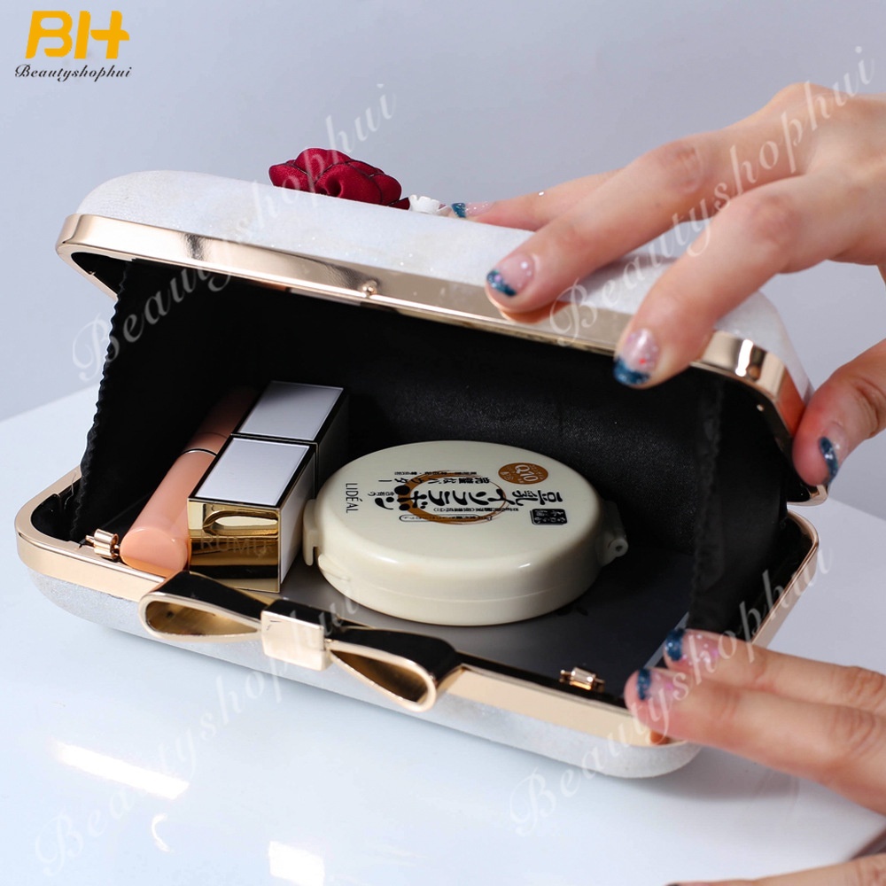 Ví Cầm Tay Dáng Vuông Nhỏ Đính Hoa Thủ Công Dễ Thương Cho Nữ