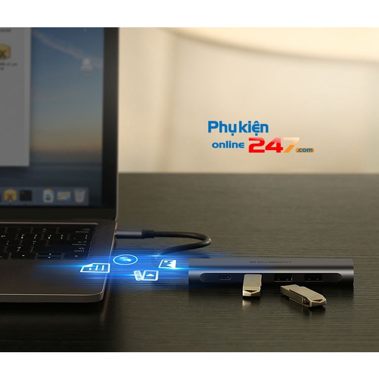 Bộ chia 4 cổng USB cho Macbook Pro 2020 có cấp nguồn