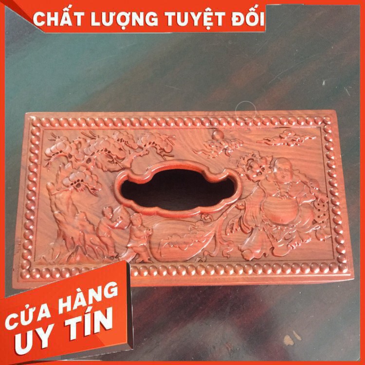 HÀNG CAO CẤP -  ((MIỄN SHIP)) Hộp đựng giấy ăn gỗ Hương cao cấp trạm hình ông Phúc - Lộc - Thọ KT22.5x12xH10Cm  - Hàng C