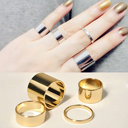 Bộ bốn nhẫn kiểu mạ vàng và mạ bạc đầy quyến rũ theo phong cách đơn giản dành cho nam và nữ