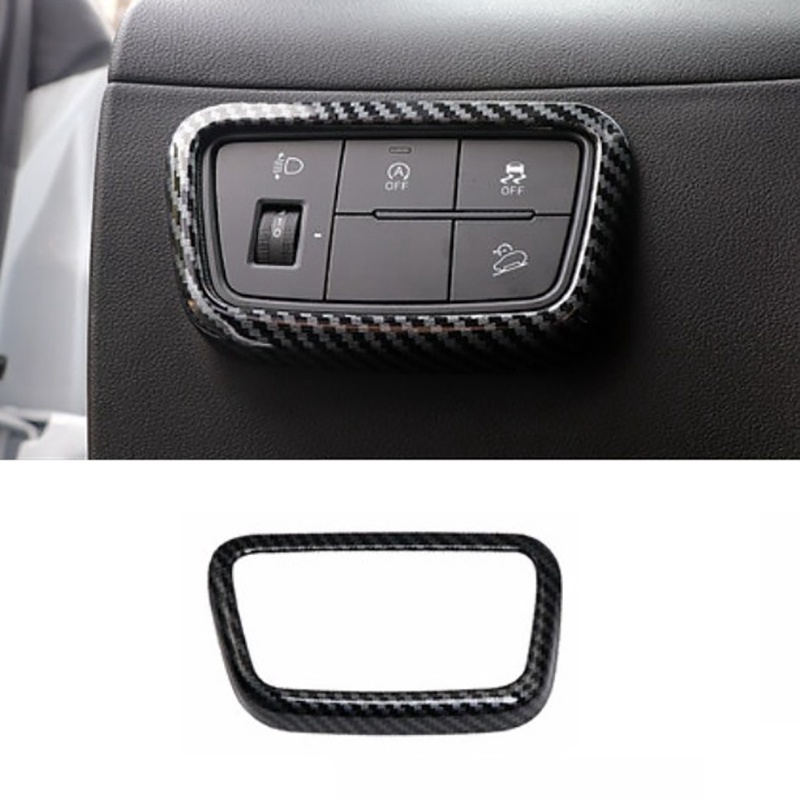 Khung dán công tắc điều chỉnh đèn pha xe hơi Hyundai Tucson 2021 2022 bằng sợi carbon màu đen