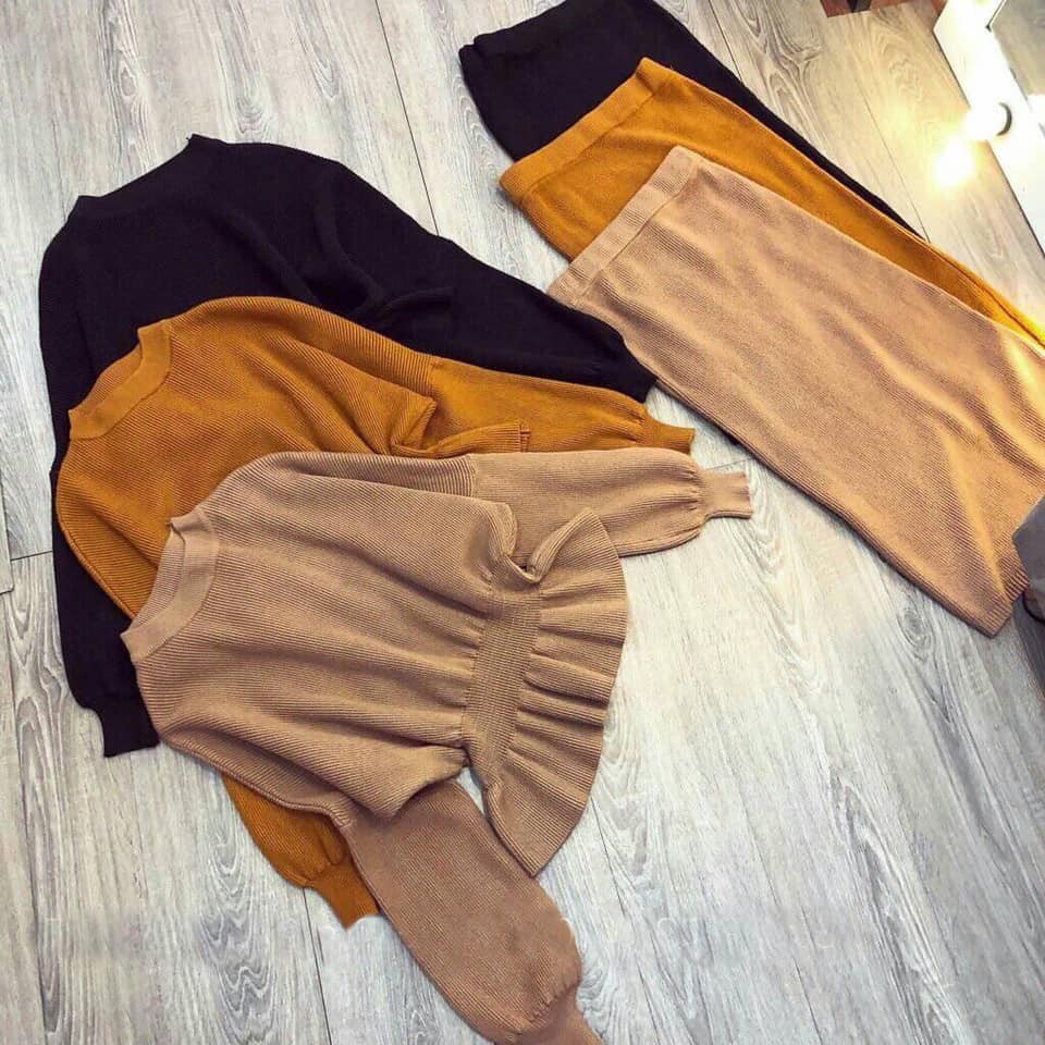 💥SET ÁO LEN PEPLUM - CHÂN VÁY XẺ SAU💥