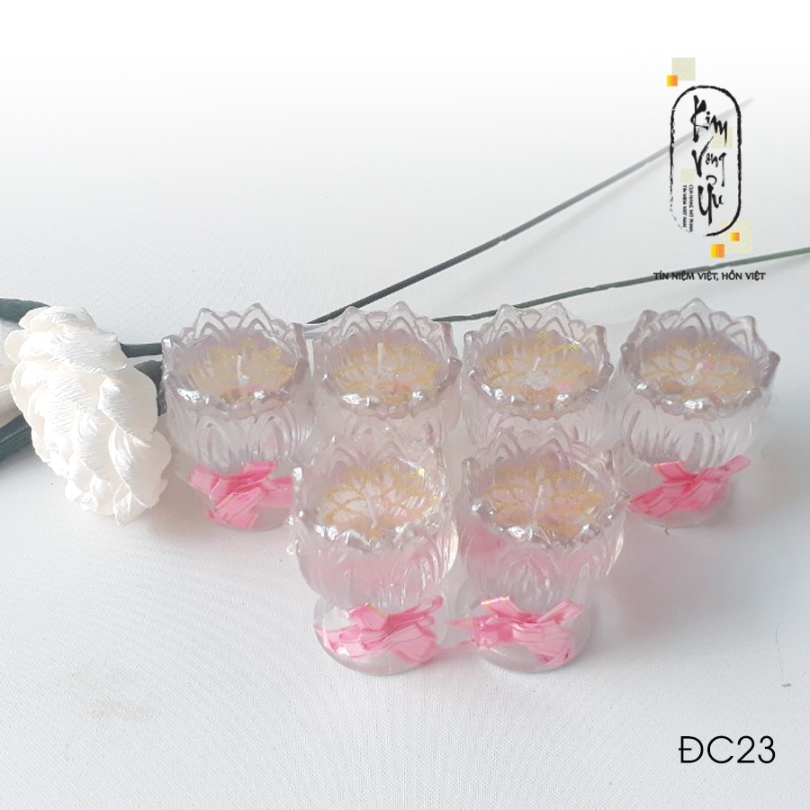 Đèn cầy ly cúng Búp Sen Trắng Trong Suốt ĐC23 cao 8cm