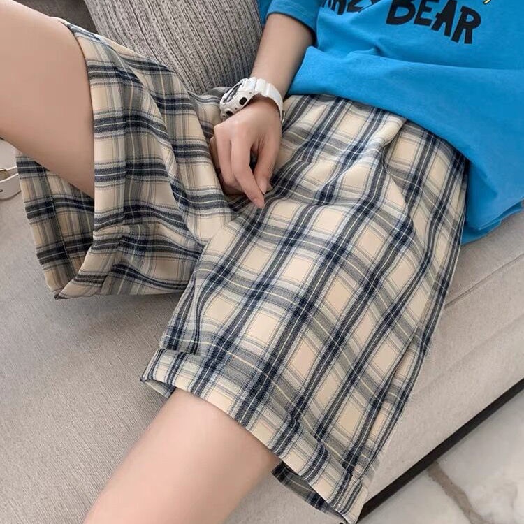 Quần Short Ống Rộng Lưng Cao Họa Tiết Sọc Caro Thời Trang Mùa Hè Cho Nữ