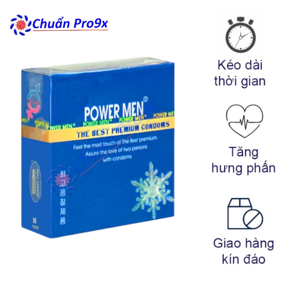 Bao cao su Powermen Prozen hương bạc hà mát lạnh 3 bao