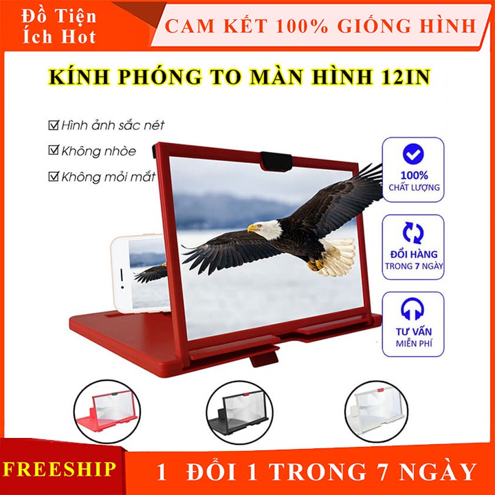 Kính phóng to màn hình điện thoại 5D 12 inch chống mỏi mắt, phóng đại màn hình siêu lớn sắc net