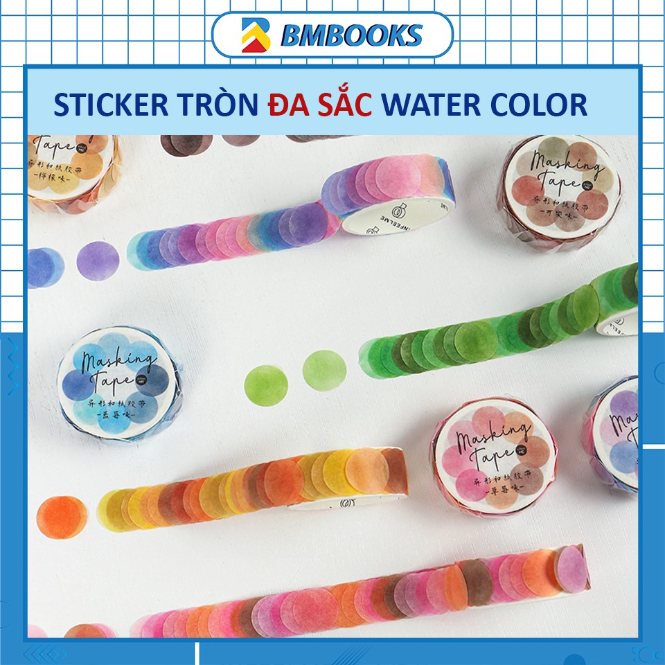 Sticker tròn cuộn nhiều màu đa săc độ Water Color trang trí sổ tay bullet journal diary tiện dụng BMBooks