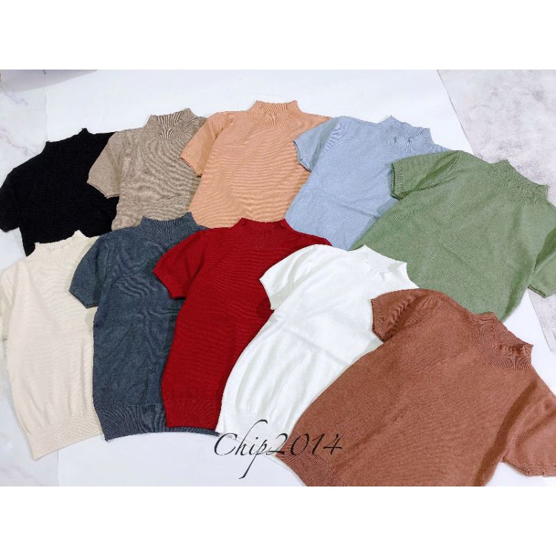 Áo len cổ 3p ngắn tay