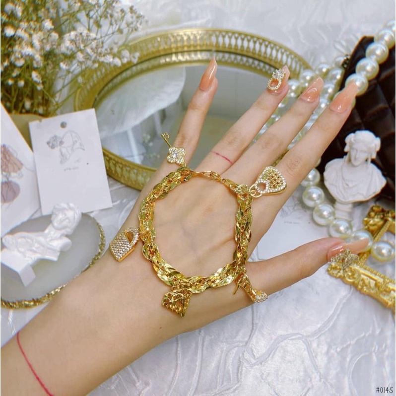 Lắc tay xoắn lá 4D - 5 char.m xi bạch kim