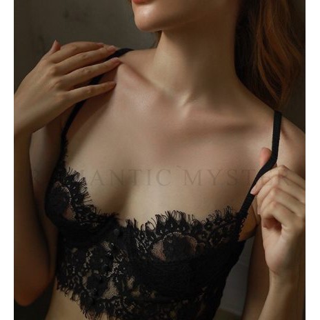Áo bra ren, Áo bralette hàng cúc ren mềm xuyên thấu phối quần lọt khe sexy The Celynbra - B08 | BigBuy360 - bigbuy360.vn