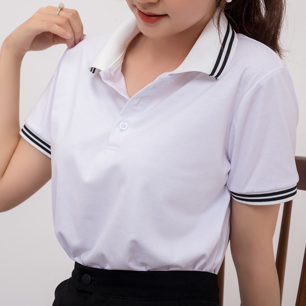 Áo polo nữ AMYRA co giãn có cổ form rộng công sở có cổ basic vải cotton thun phông trơn trắng đen AT021 | BigBuy360 - bigbuy360.vn
