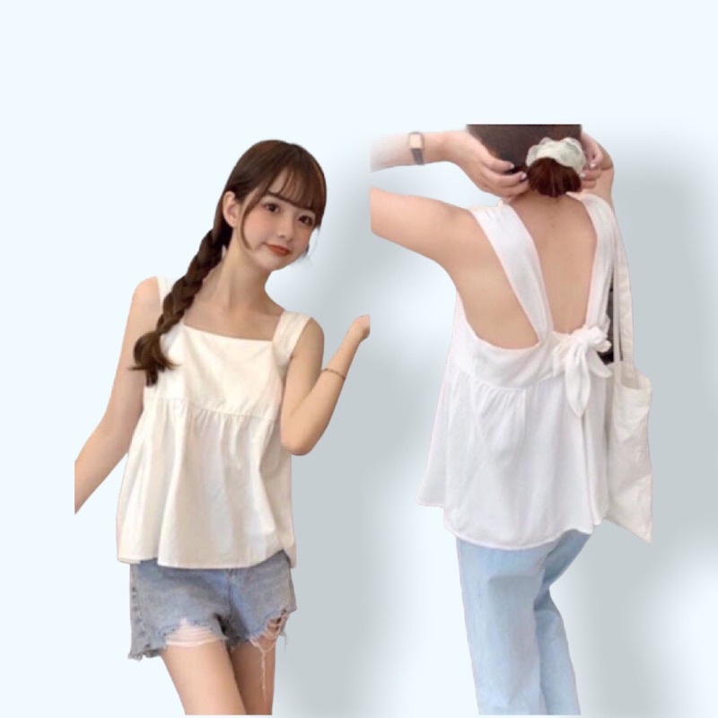 Áo 2 dây babydol bản to thắt nơ sau (chất đũi mềm hàng bán shop)