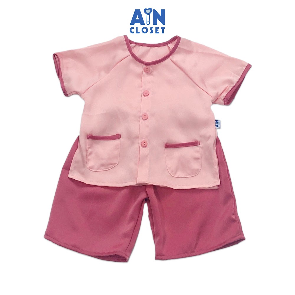 Bộ quần áo bà ba lửng bé gái Hồng Đà Lạt lụa ngọc trai AICDBGOMDBRC AIN Closet